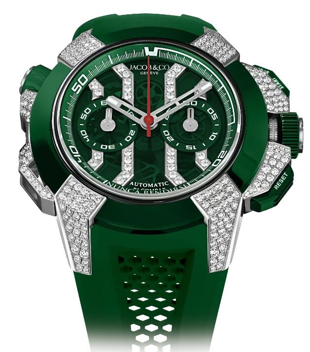 Review Jacob & Co Epic X Chrono Titanium Ceramic Pave Diamonds Green EC412.20.AA.UB.ABRUA Replica watch
